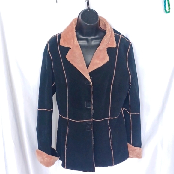 Marvin Richards Soft Leather/suede Black Jacket, L, Pinkish Faux Fur Lining - Picture 1 of 13